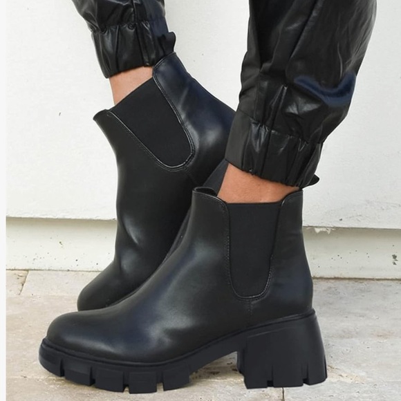 juliet holy Shoes - Juliet Holy Lug Sole Platform Ankle Booties Chelsea Slip On Chunky Combat Boots